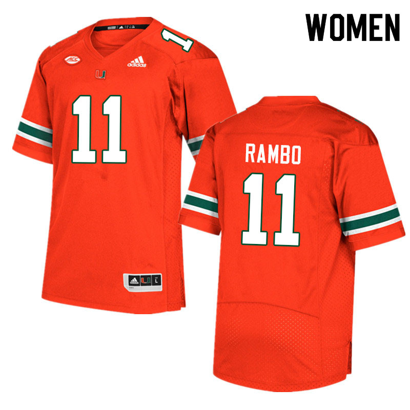 Women #11 Charleston Rambo Miami Hurricanes College Football Jerseys Sale-Orange - Click Image to Close
